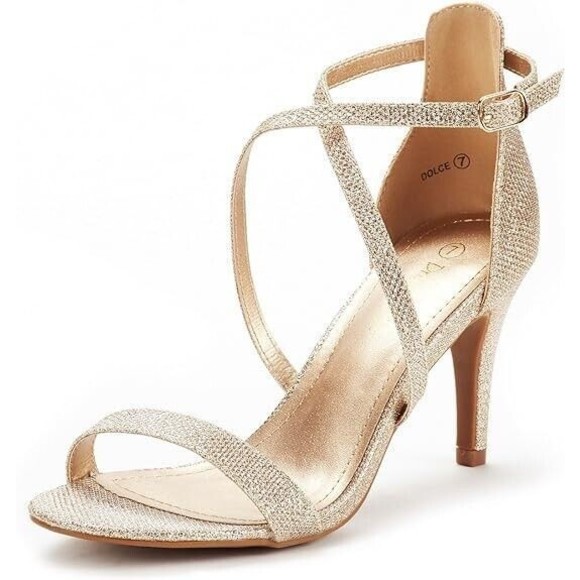 DREAM PAIRS Shoes Women's Size 10 Gold Sparkle Stilettos Open Toe Heel Sandals - Picture 2 of 14